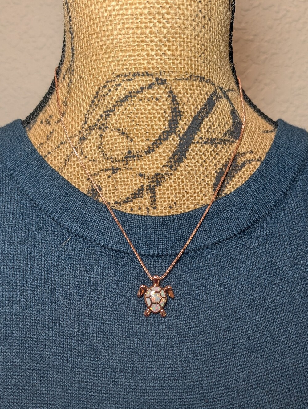 Rose Gold Turtle Opal Pendant Necklace for Women - Picture 3 of 6
